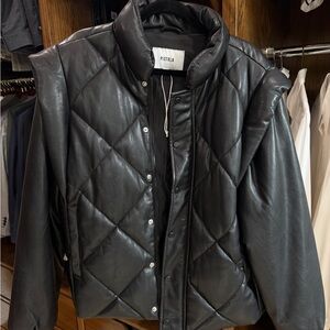 pistola Black Quilted Vegan Leather Puffer with High Collar